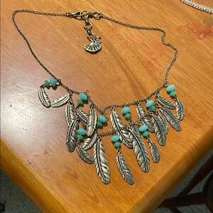 Turquoise Feather Charm Statement Necklace